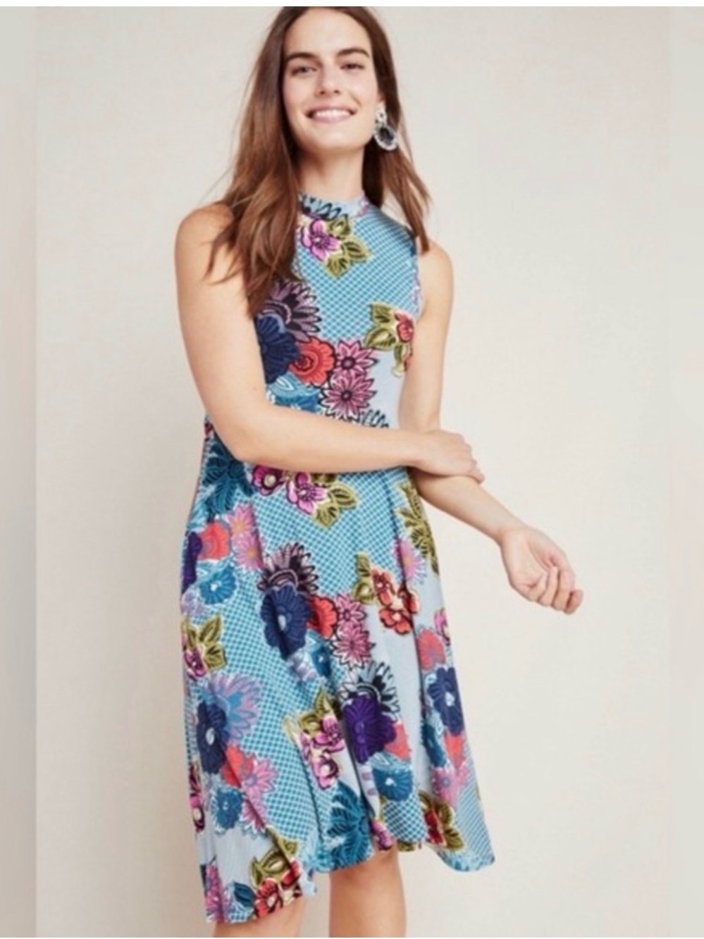 Anthropologie Blue/Green Floral A-Line Sleeveless Dress. 3x. NWT